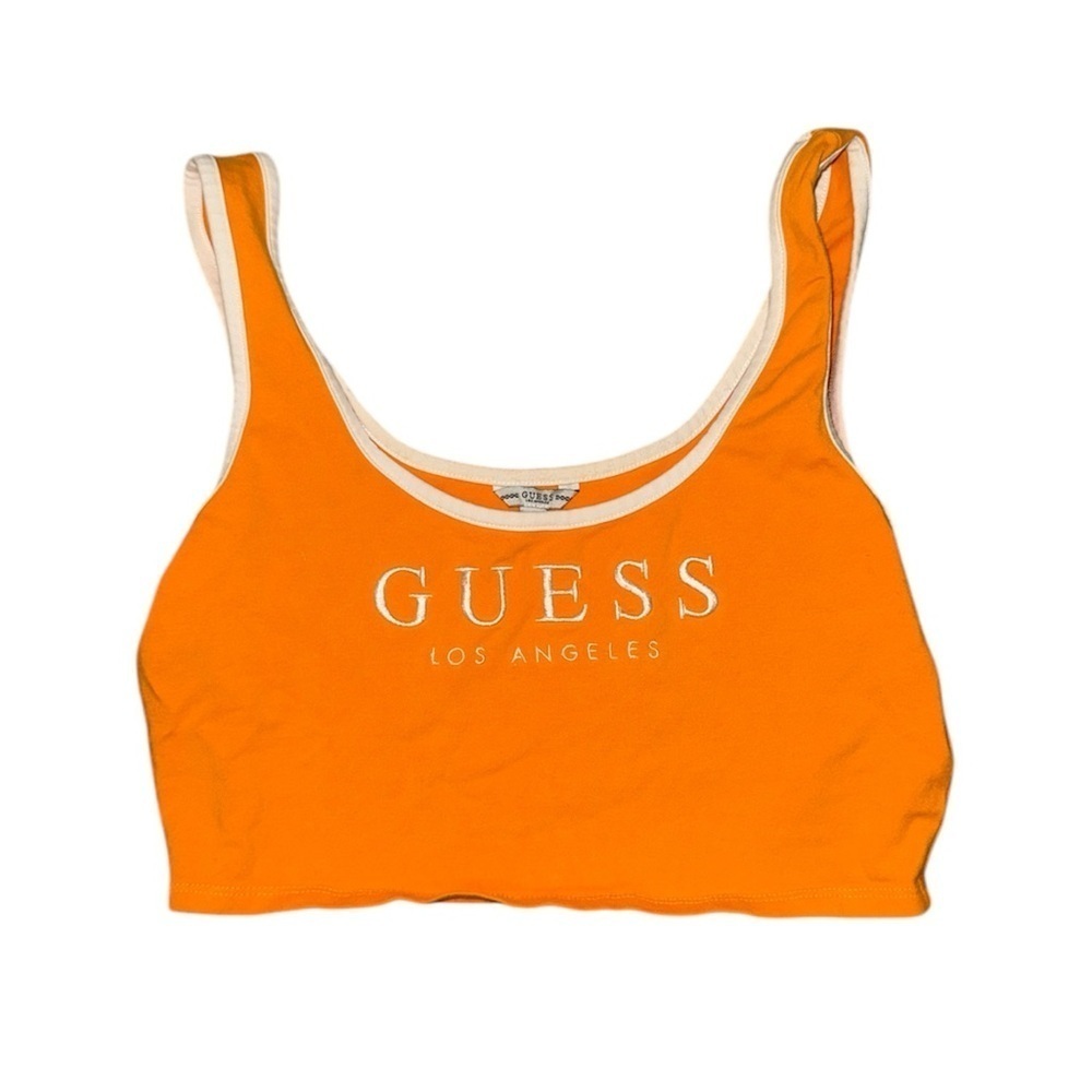 Guess Los Angeles orange white embroidered tank top women’s size small